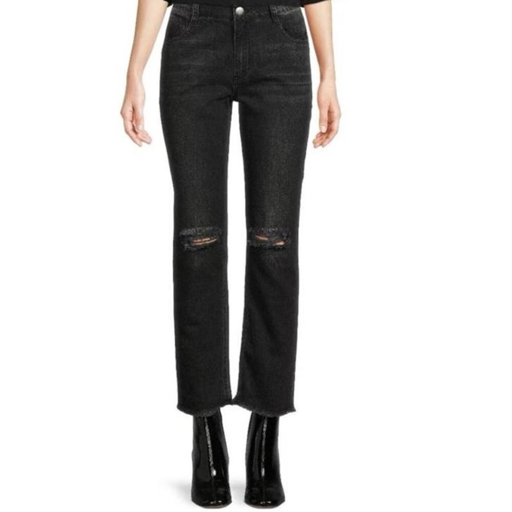 Anthropologie Cloth & Stone Black Distressed Straight Leg Jeans Size 26